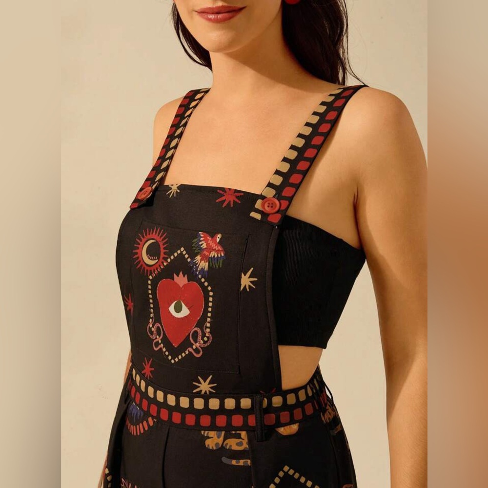 Cajuni Boho Leopard Devil's Eye Snake Bird Wide leg Jumpsuit Witchy SHEIN L - Picture 5 of 16